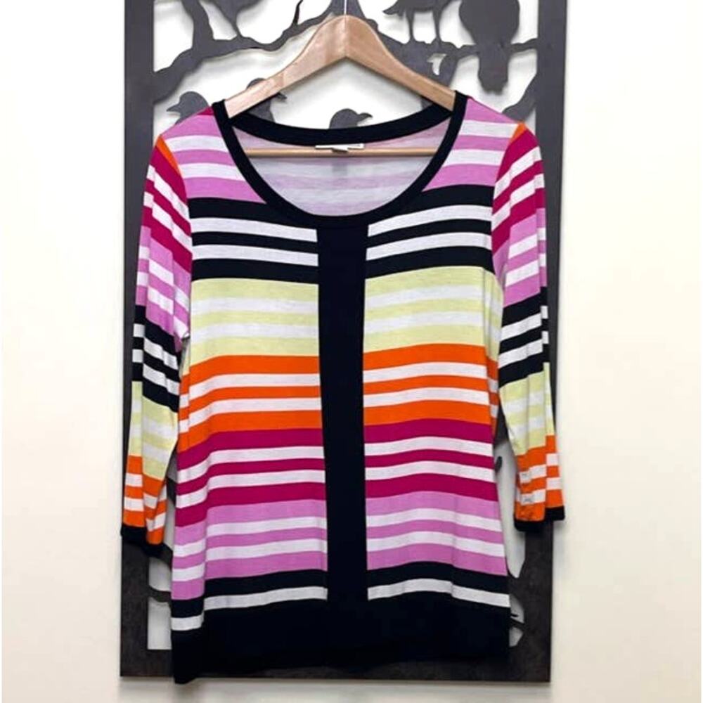 Dana Buchman Striped Blouse Small Round Neck Top Stripes